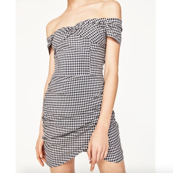 Zara | Dresses | Nwot Zara Gingham Off The Shoulder Wrap Mini Dress
